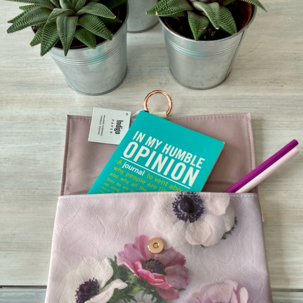 NWT Pink Floral Pencil Pouch & My Humble Opinion Journal